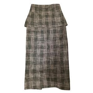 FRAY I.D Plaid Peplum Pencil Skirt Size 1 Green White